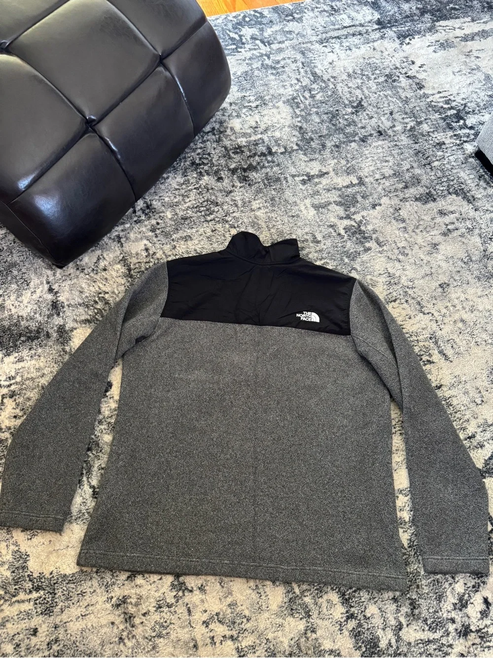 The North Face Black Grey Fleece Logo Quarter Zip Pull Over Jacket